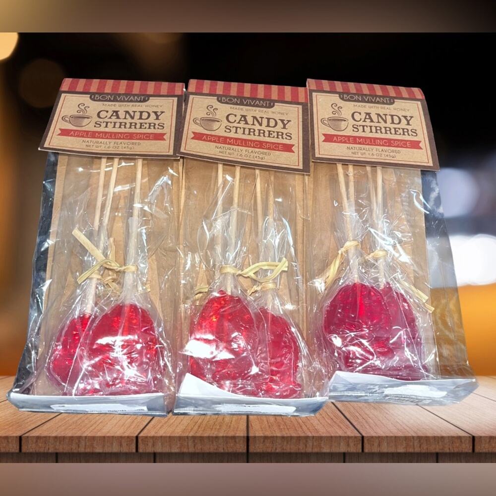 NEW! Bon Vivant 3 Pack Apple Mulling Spice Candy Stirrers.  9 Stirs Total